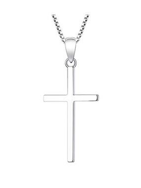 925 Sterling Silver Cross Pendant Necklace 18K White Gold Plated